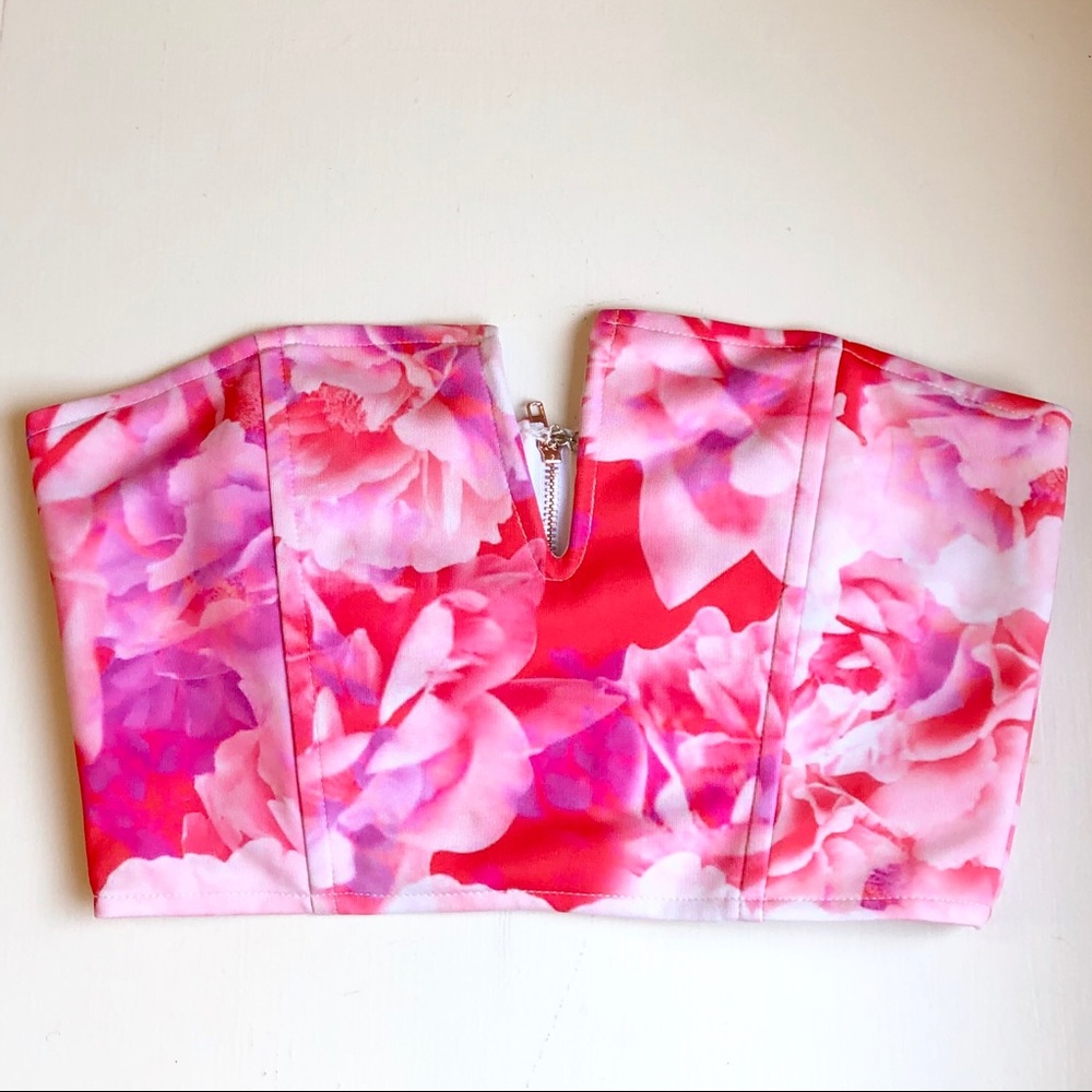 “Paint it Red” Pink Floral Crop Top/Bustier